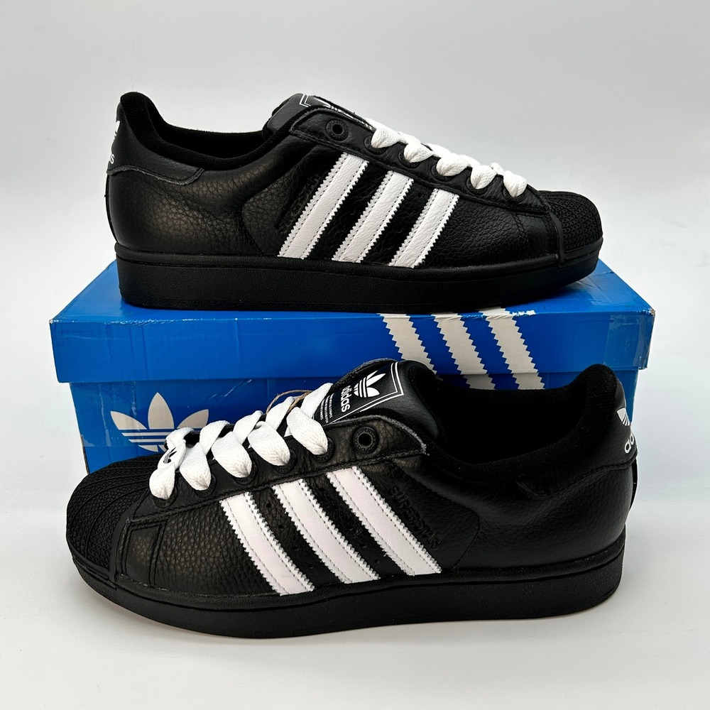 adidas Superstar II Mens Size 9 Leather Sneakers Core Black White NEW JI3538